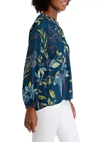 Women's Blouson Sleeve Floral Split Neck Blouse