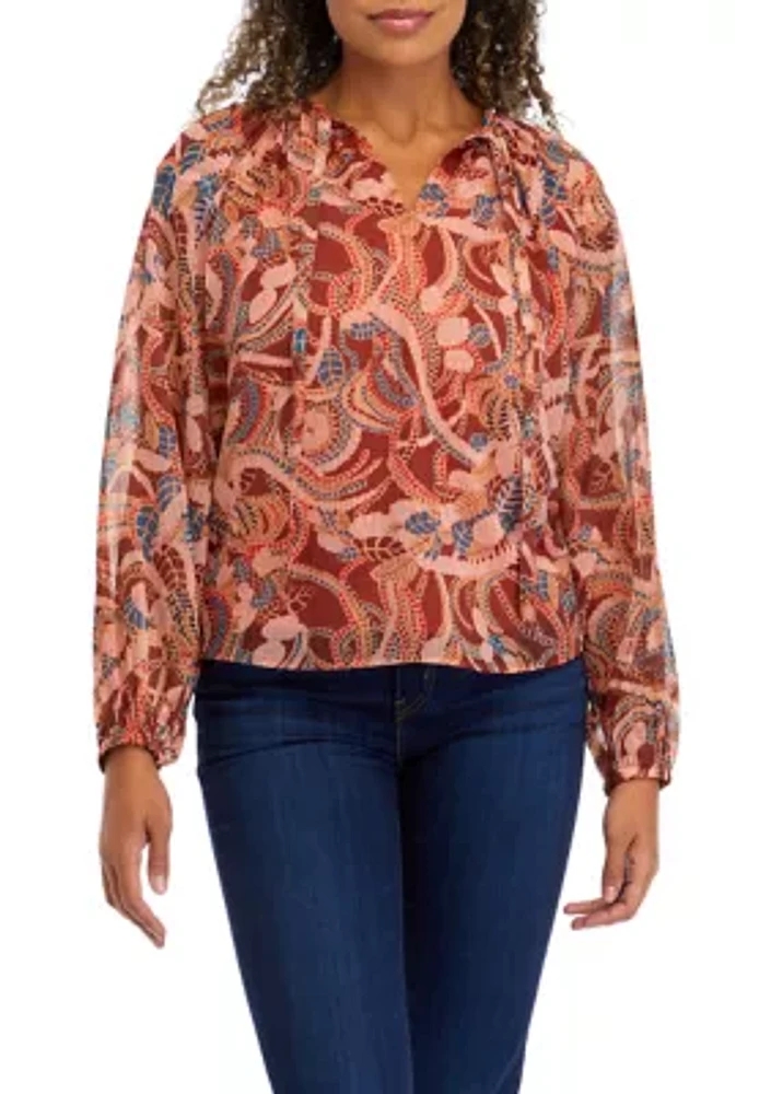 Women's Blouson Sleeve Paisley Print Top