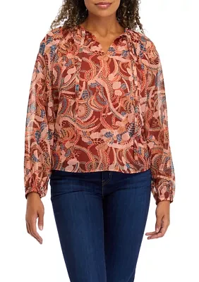 Women's Blouson Sleeve Paisley Print Top