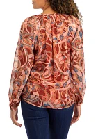 Women's Blouson Sleeve Paisley Print Top