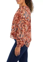 Women's Blouson Sleeve Paisley Print Top