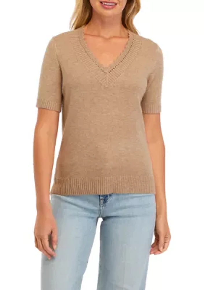 Women's Short Sleeve V-Neck Sweater