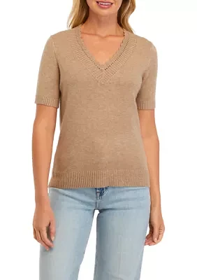 Women's Short Sleeve V-Neck Sweater