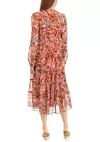 Women's Blouson Sleeve Paisley Print Midi Dress