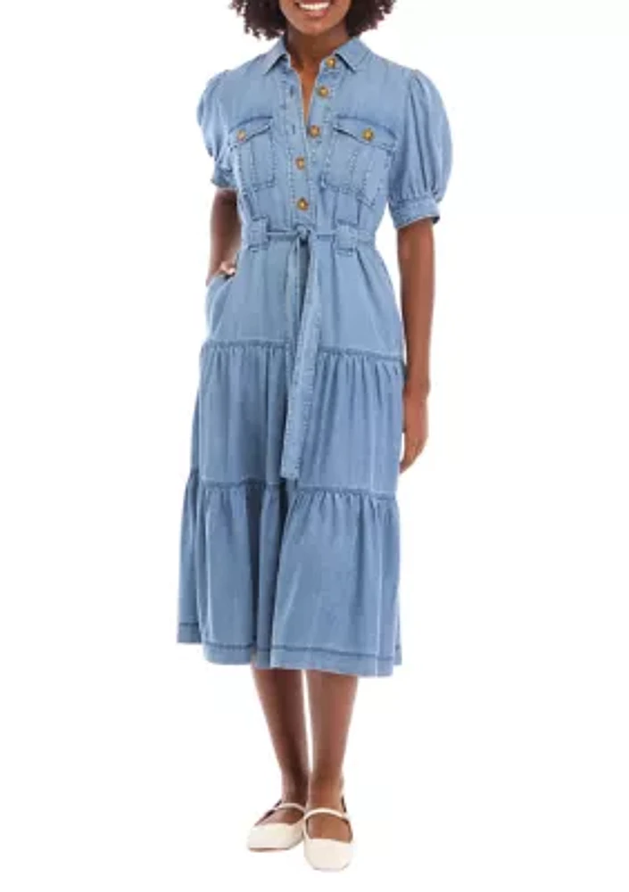 Women's Short Sleeve Tiered Midi Dress