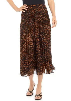 Women's Leopard Print Belted Midi Skirt