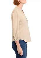 Women's Vegan Suede Split Neck Button Front Shirt