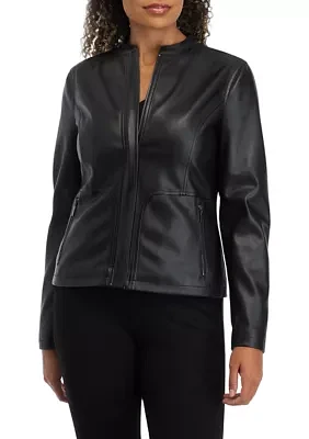 Women's Zip Front Vegan Leather Jacket