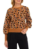 Women's Balloon Sleeve Leopard Sweater