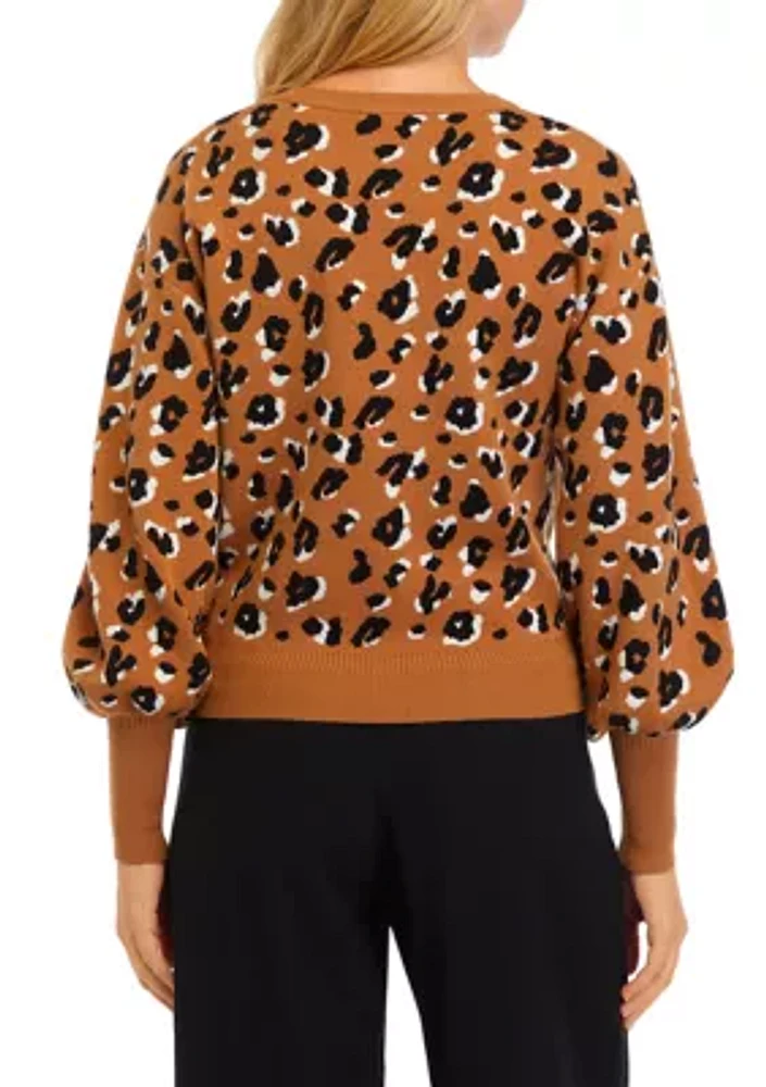 Women's Balloon Sleeve Leopard Sweater