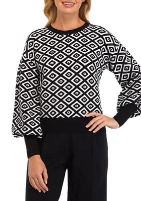 Women's Balloon Sleeve Printed Sweater