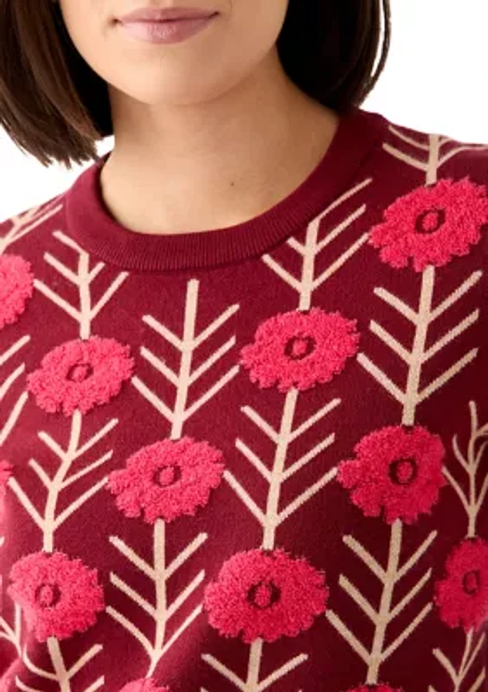 Women's Floral Jacquard Crew Neck Sweater