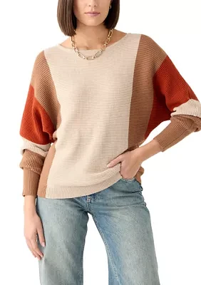 Women's Long Sleeve Color Block Boat Neck Sweater