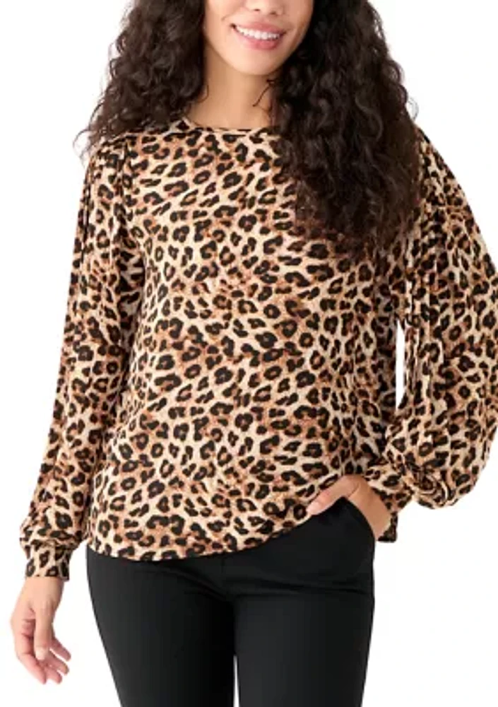 Petite Long Sleeve Printed Blouse