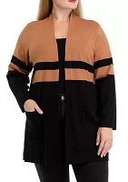 Plus Color Blocked Open Front Cardigan