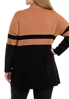 Plus Color Blocked Open Front Cardigan