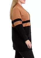 Plus Color Blocked Open Front Cardigan