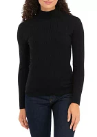 Petite Long Sleeve Mock Neck Ribbed Pullover