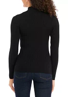 Petite Long Sleeve Mock Neck Ribbed Pullover