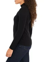 Petite Long Sleeve Mock Neck Ribbed Pullover