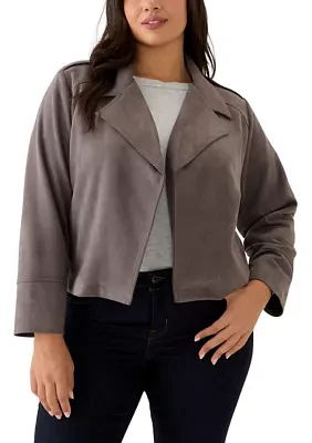 Plus Faux Suede Open Front Jacket