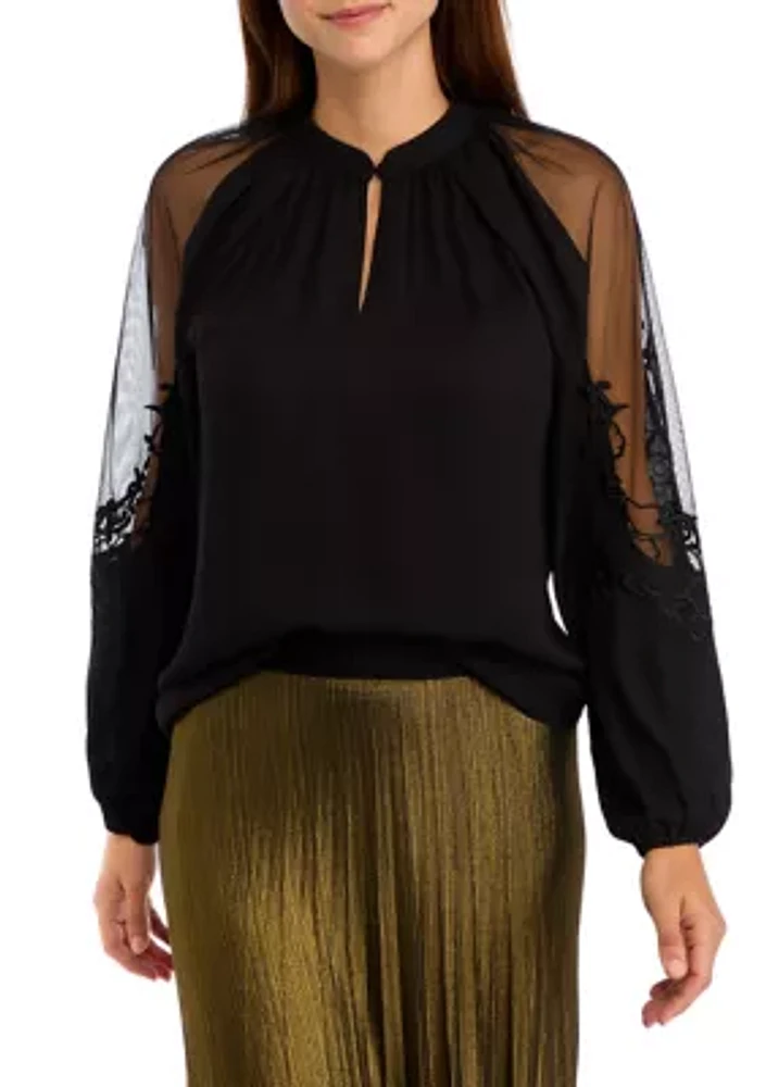 Women's Long Sleeve Split Neck Blouse