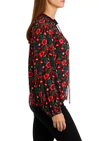 Women's Long Sleeve Printed Pleated Blouse