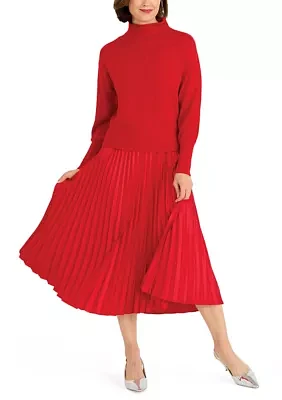 Women's Drop Shoulder Mock Neck Midi Sweater Dress