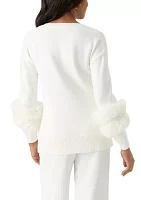 Long Sleeve V-Neck Fur Trim Sweater