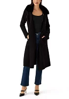 Women's Raglan Sleeve Notch Collar Open Front Fur Duster Cardigan