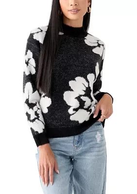 Women's Mock Neck Intarsia Floral Sweater