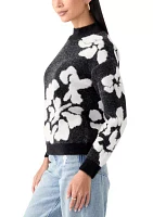 Women's Mock Neck Intarsia Floral Sweater