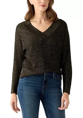 Women's V-Neck Ribbed Lurex Sweater