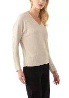 Women's V-Neck Ribbed Lurex Sweater