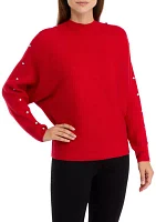 Women's Mock Neck Rhinestone Embellished Lurex Ribbed Sweater