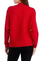 Women's Mock Neck Rhinestone Embellished Lurex Ribbed Sweater