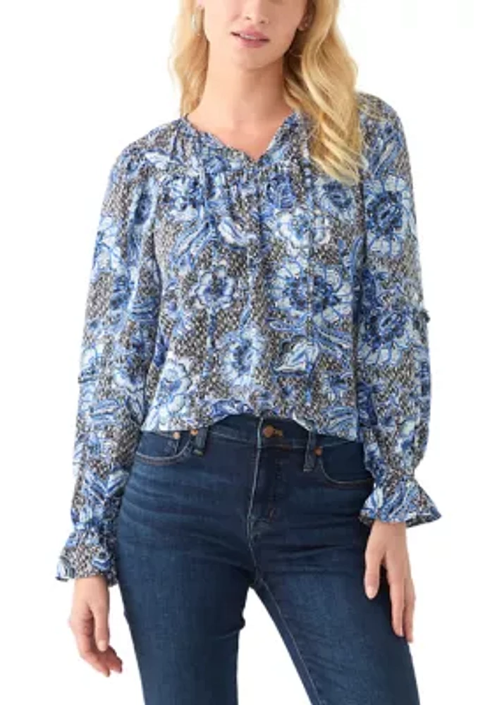 Women's Long Sleeve Floral Peasant Blouse