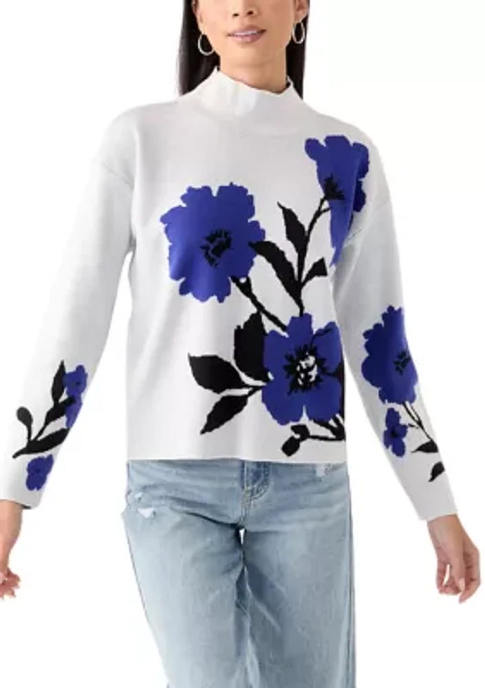 Women's Mock Neck Floral Sweater