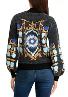 Women's Printed Mock Neck Eyelash Sweater