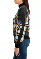 Women's Printed Mock Neck Eyelash Sweater