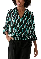 Women's Long Sleeve Split Neck Geometric Top