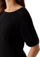 Women's Elbow Sleeve Boat Neck Pointelle Sweater