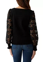 Women's Long Sleeve Boat Neck Crochet Sweater