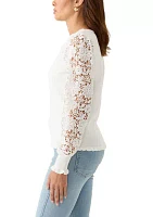 Women's Long Sleeve Boat Neck Crochet Sweater