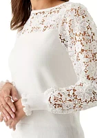 Women's Long Sleeve Boat Neck Crochet Sweater