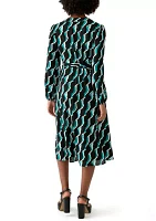 Women's Long Blouson Sleeve Printed Button Front Dress