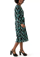 Women's Long Blouson Sleeve Printed Button Front Dress