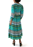 Women's Puff Sleeve Split Neck Printed Dress