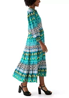 Women's Puff Sleeve Split Neck Printed Dress