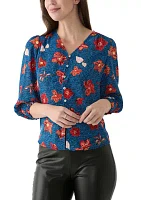 Women's 3/4 Sleeve V-Neck Printed Blouse